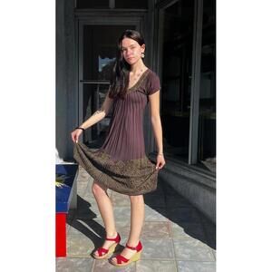 Chan Luu Brown & Green Appliqué A-Line Dress Women’s Small